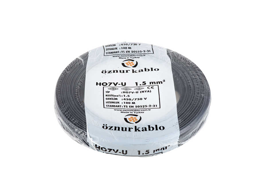 Öznur Kablo NYA 1.5 mm² Siyah H07V-U | %100 Bakır Tesisat Kablosu